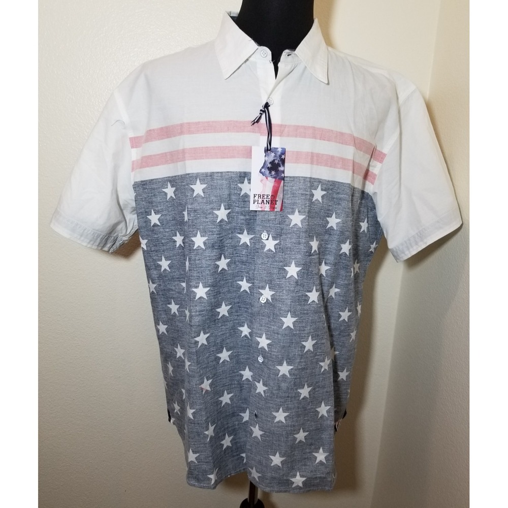 Free Planet Mens 2X Red White Blue American Flag Short Sleeve Patriotic Shirt